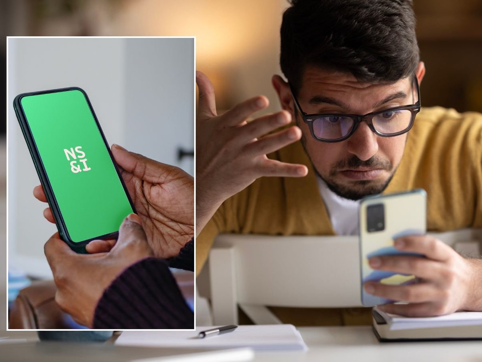 NS&I logo and man on phone