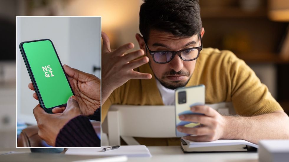 NS&I logo and man on phone