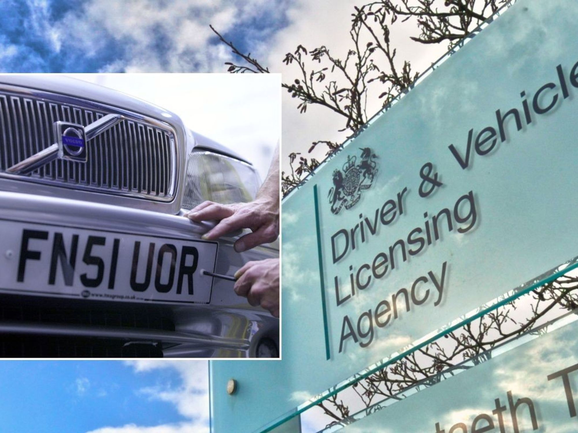 Number plate and a DVLA sign