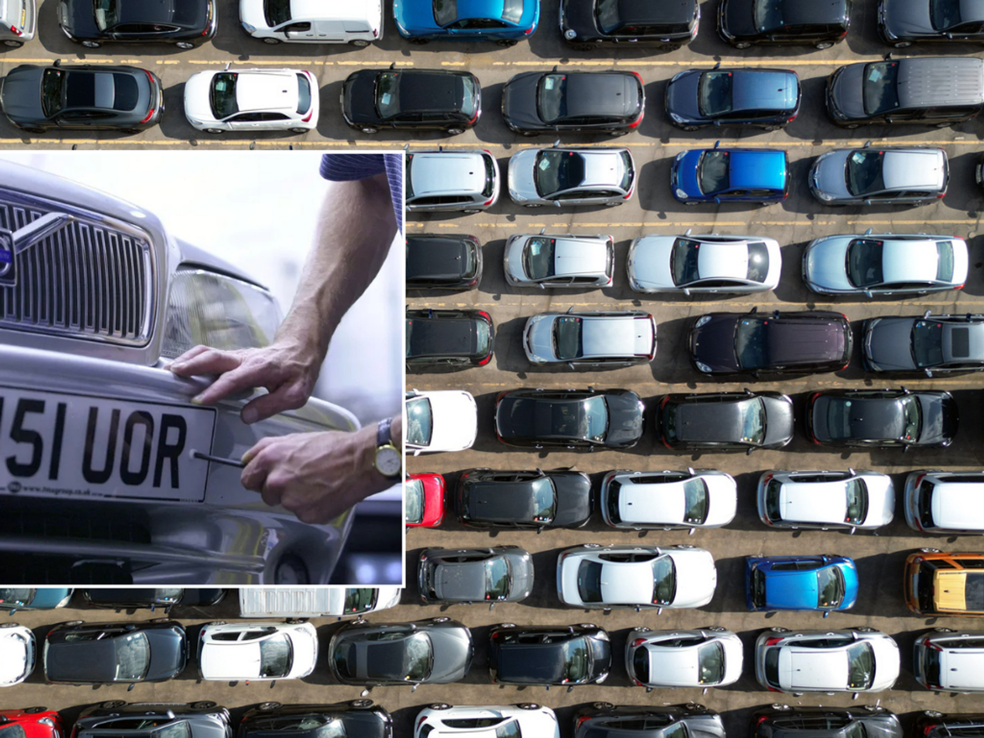 Number plate and parked cars