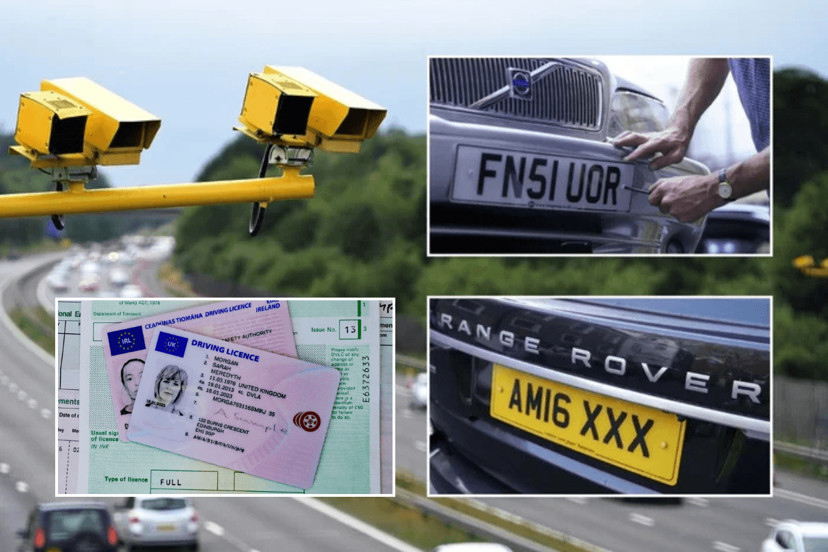 Number plates and a DVLA sign and driving licence