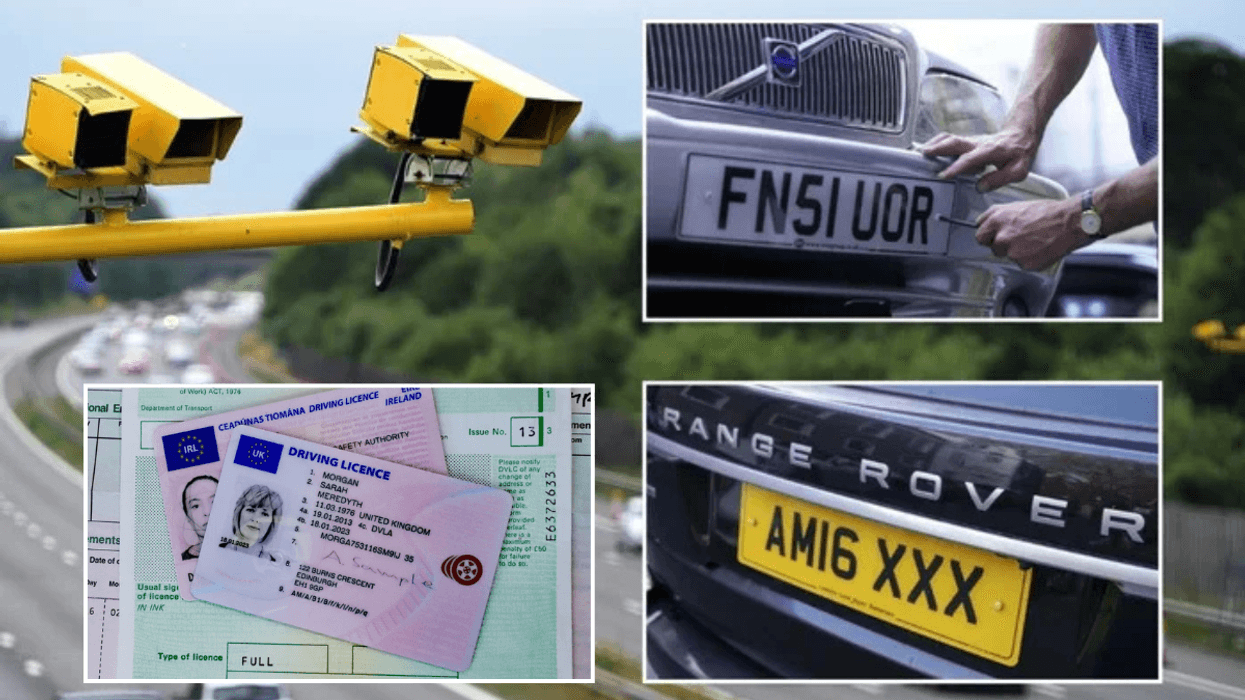 Number plates and a DVLA sign and driving licence