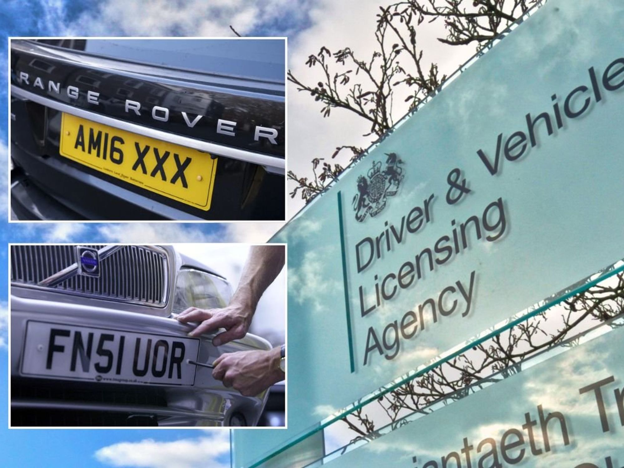 Number plates and a DVLA sign