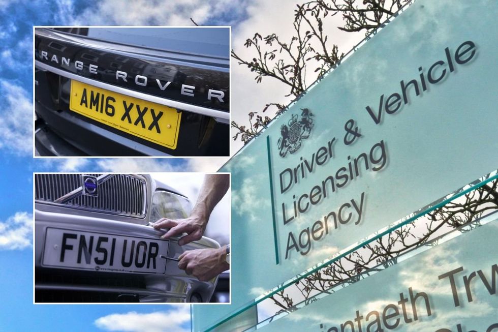 Number plates and a DVLA sign