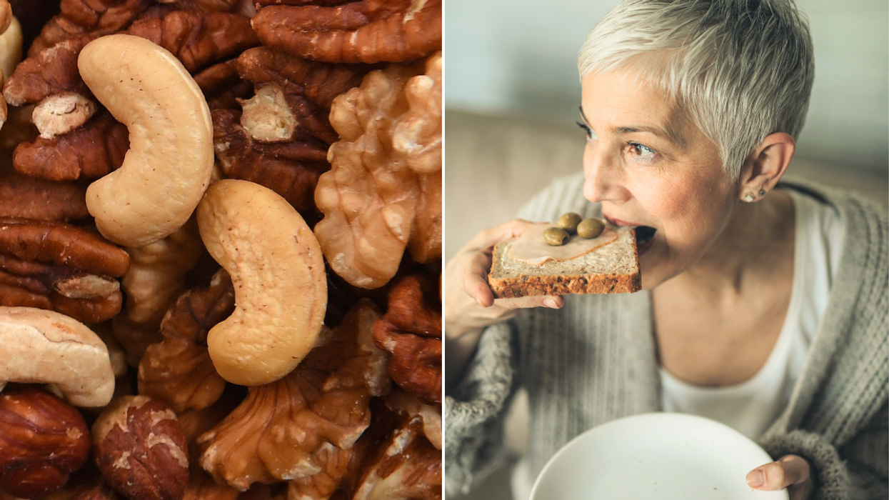 Nuts / woman eating bread