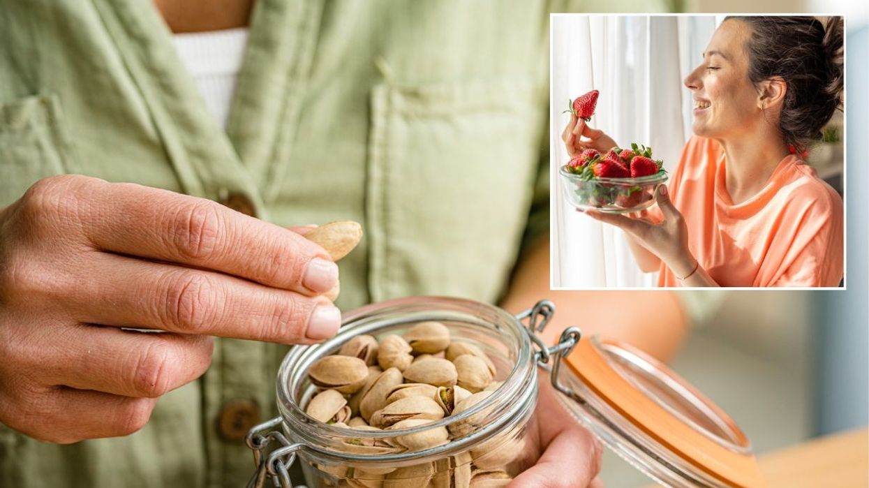Nuts / Woman eating strawberries