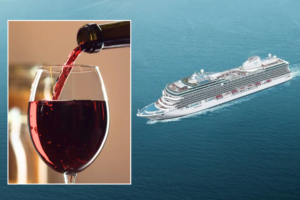 Oceania Cruises ship / red wine in a glass