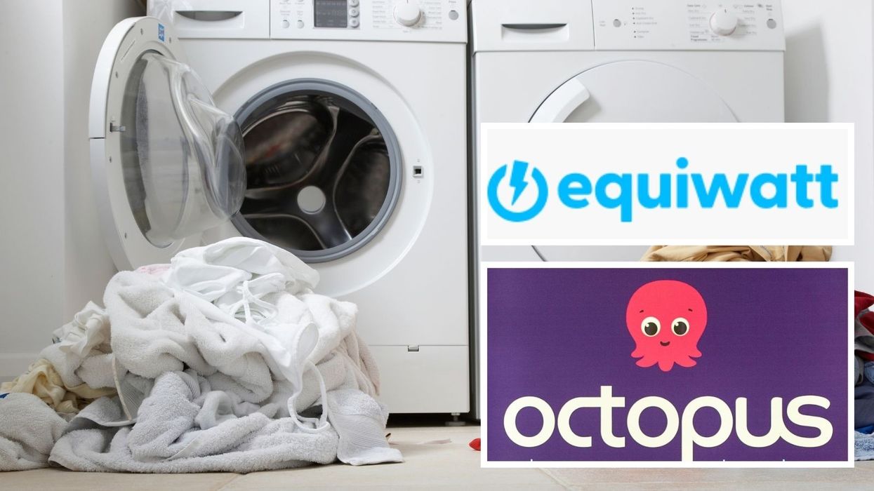Octopus Energy and equiwatt logos and washing machine in pictures