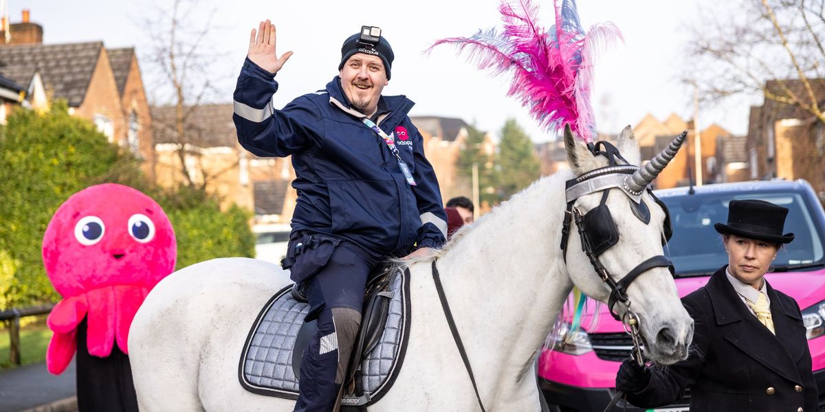 Octopus Energy celebrates major milestone with unicorn and brass band in customer's home thumbnail