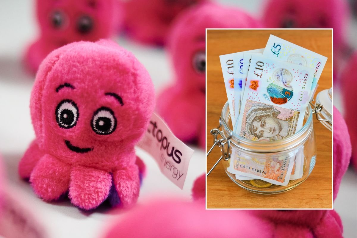 Octopus Energy mascot and a pot full of money