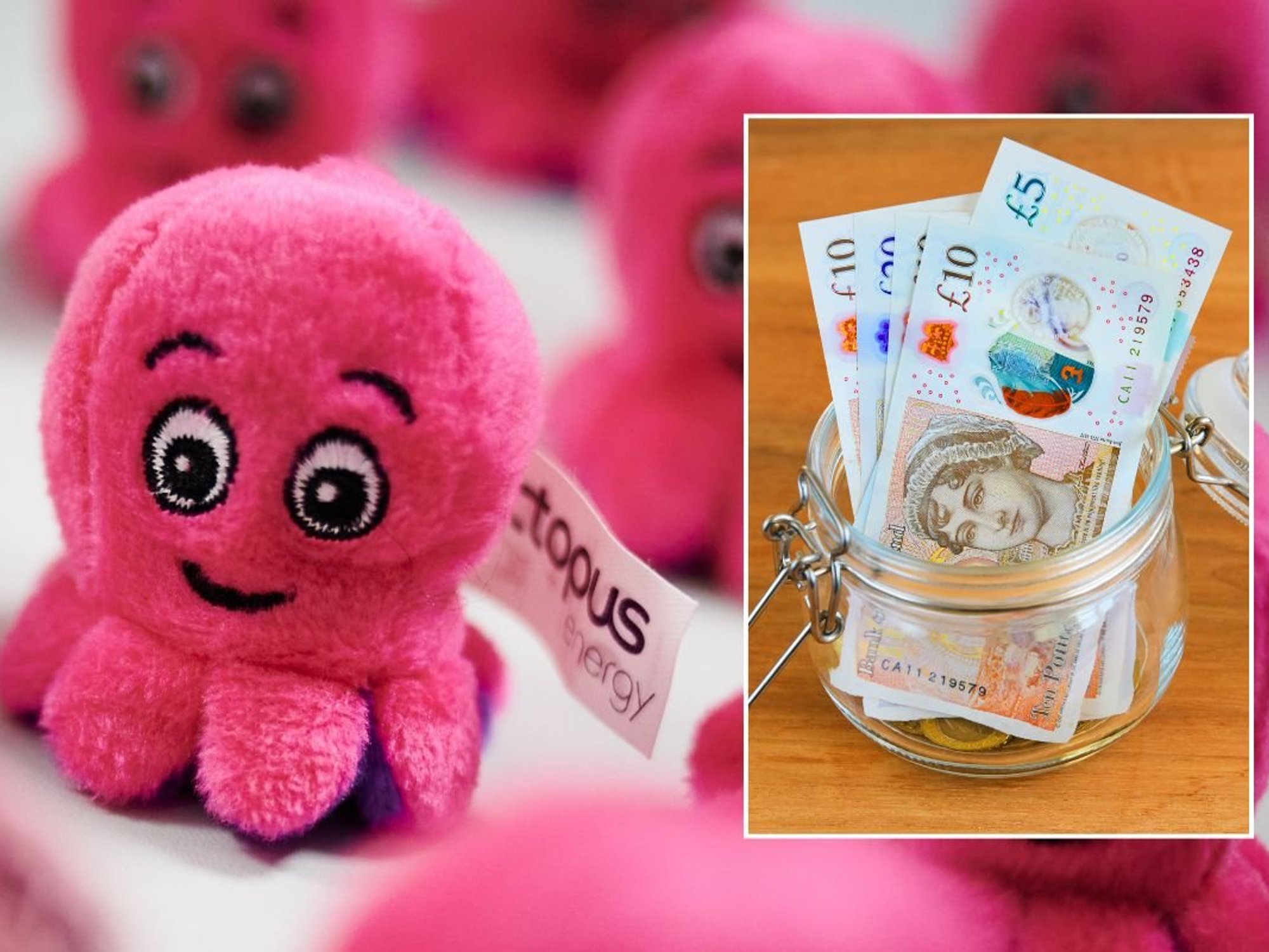 Octopus Energy mascot and a pot full of money