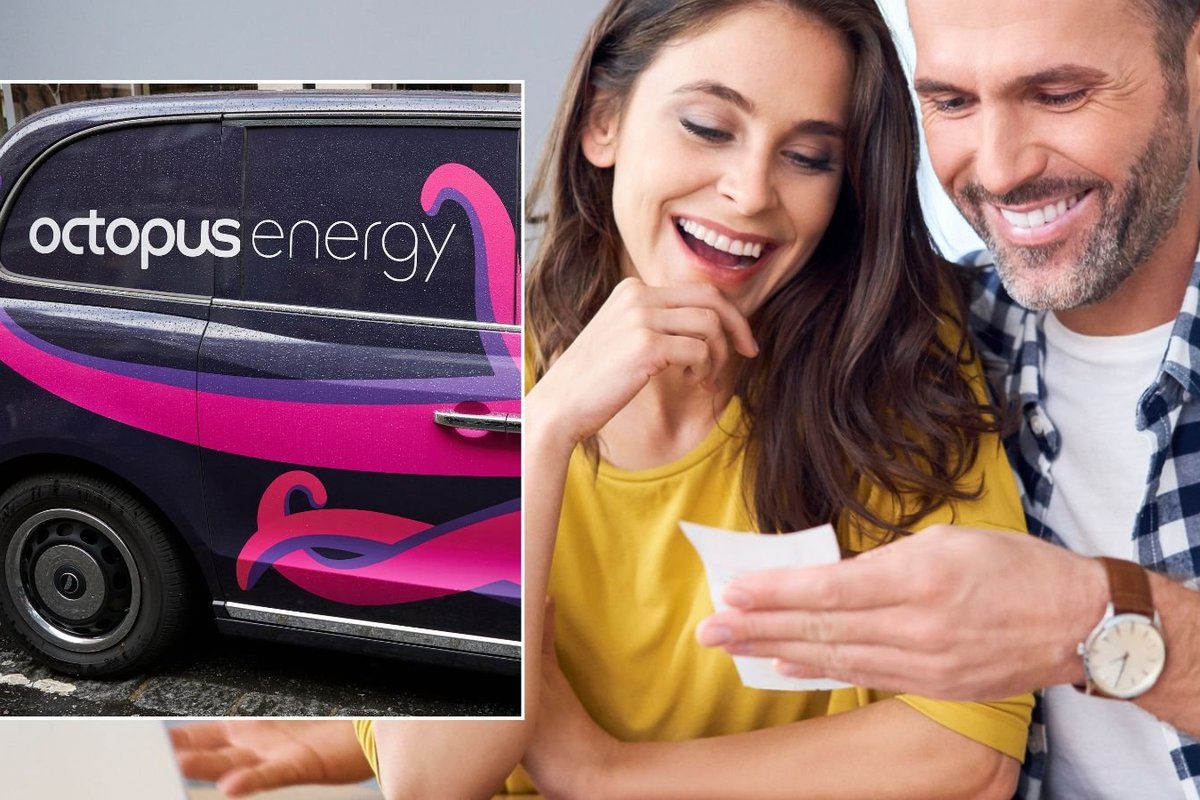 Octopus Energy van and couple looking at bills