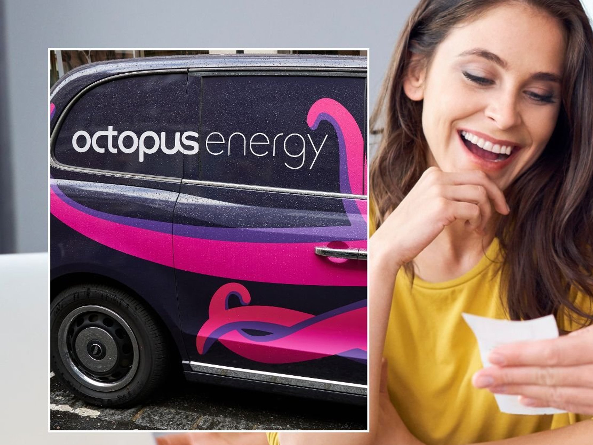 Octopus Energy van and couple looking at bills