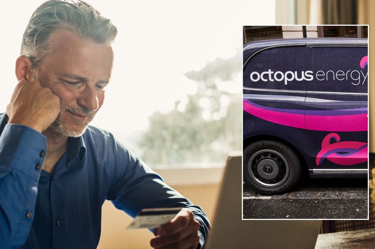 Octopus Energy van and man looking at debit card