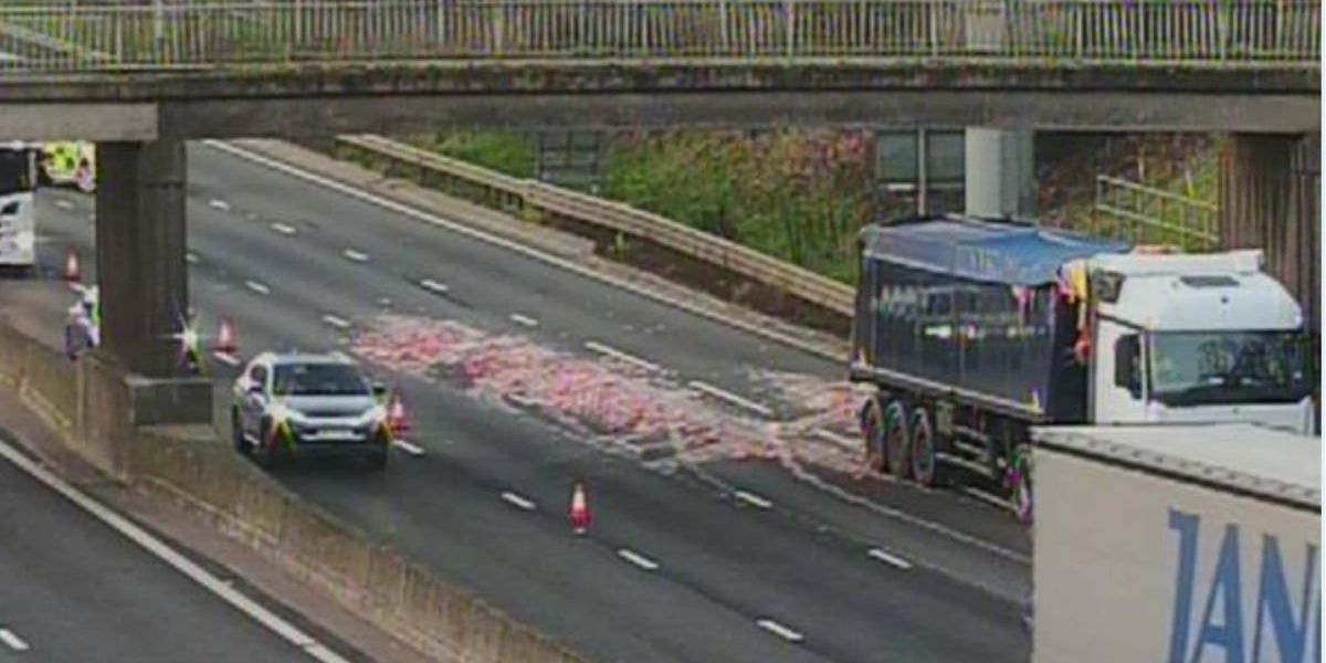 Lorry spills offal on major motorway as drivers face hours of delays and long queues Lorry spills offal on major motorway as drivers face hours of delays and long queues