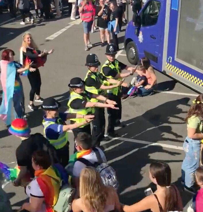 Officers were seen performing the Macarena