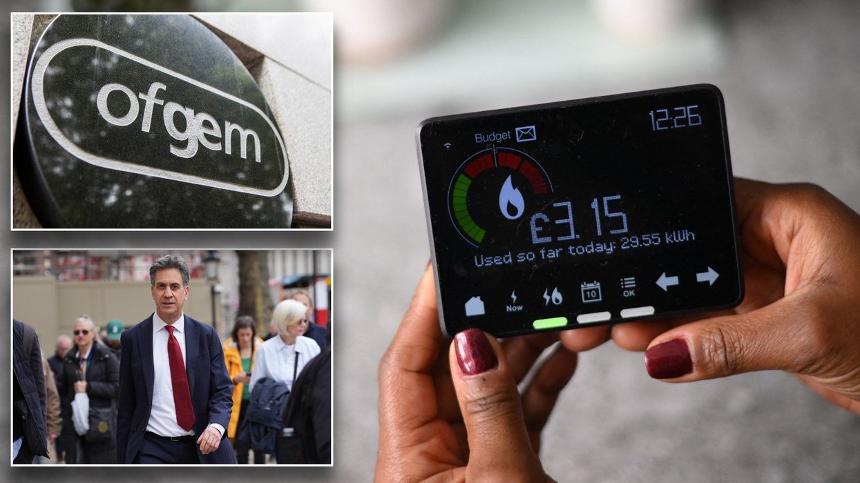 Ofgem logo, Ed Miliband and energy meter