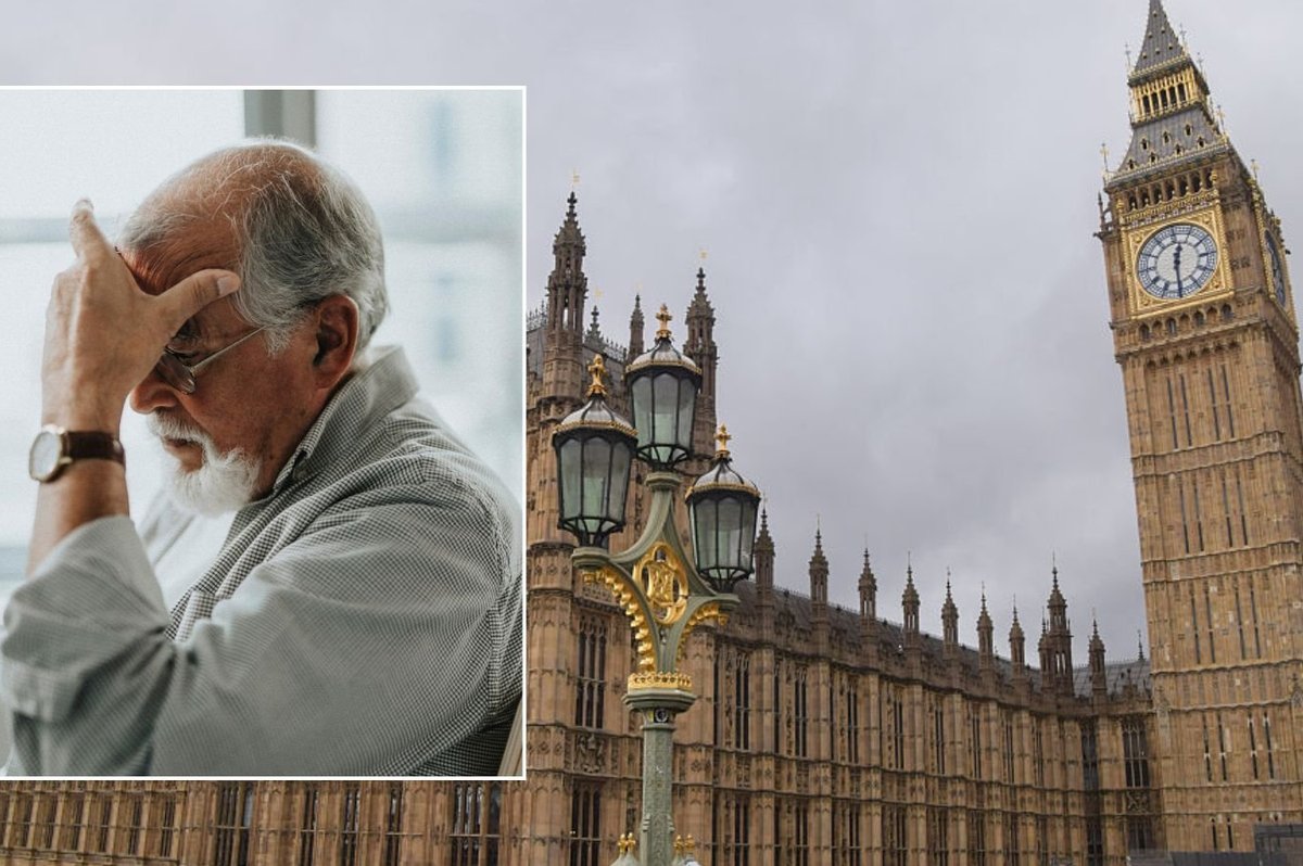 Old man looking worried and Westminister
