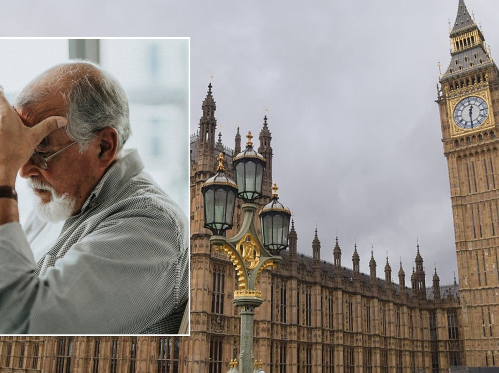 Old man looking worried and Westminister