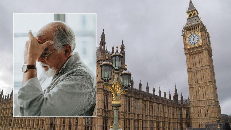 Old man looking worried and Westminister