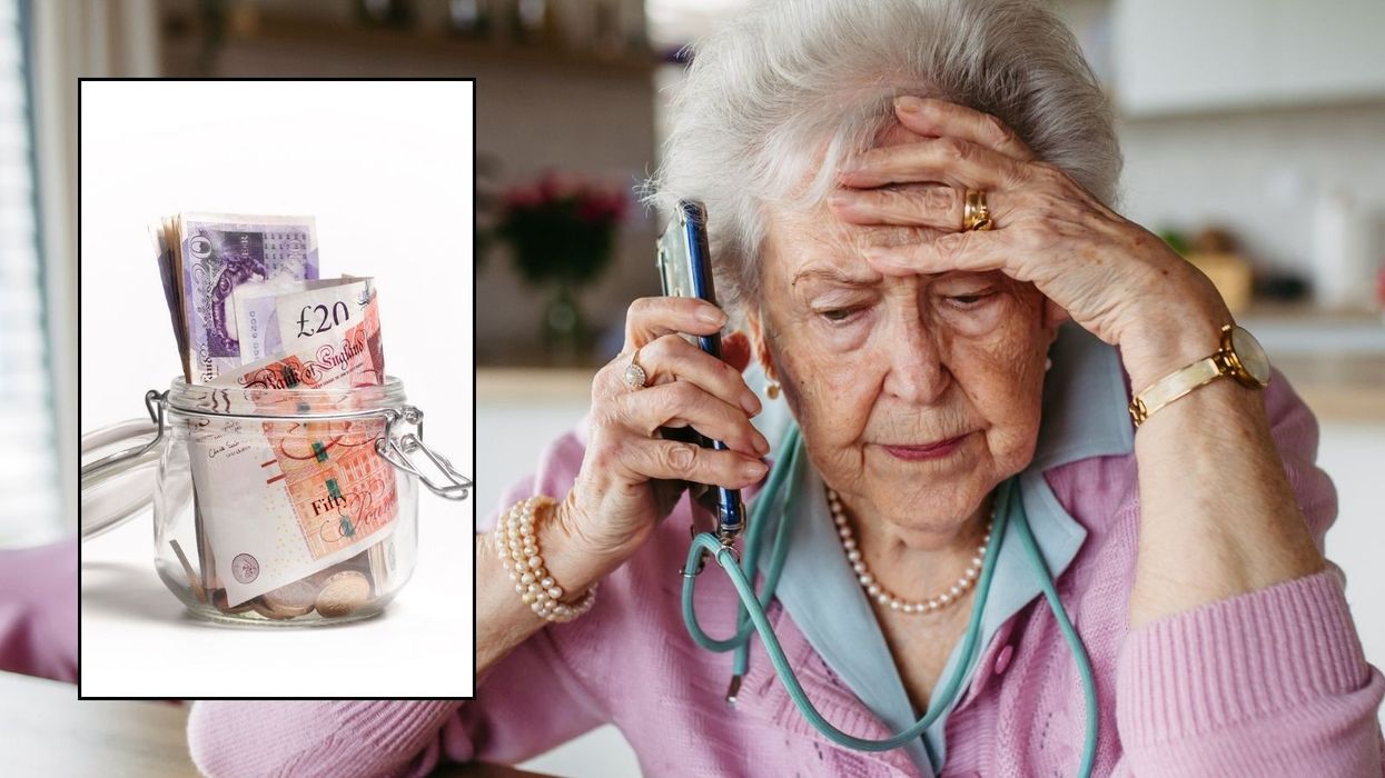 Old woman going through it and money
