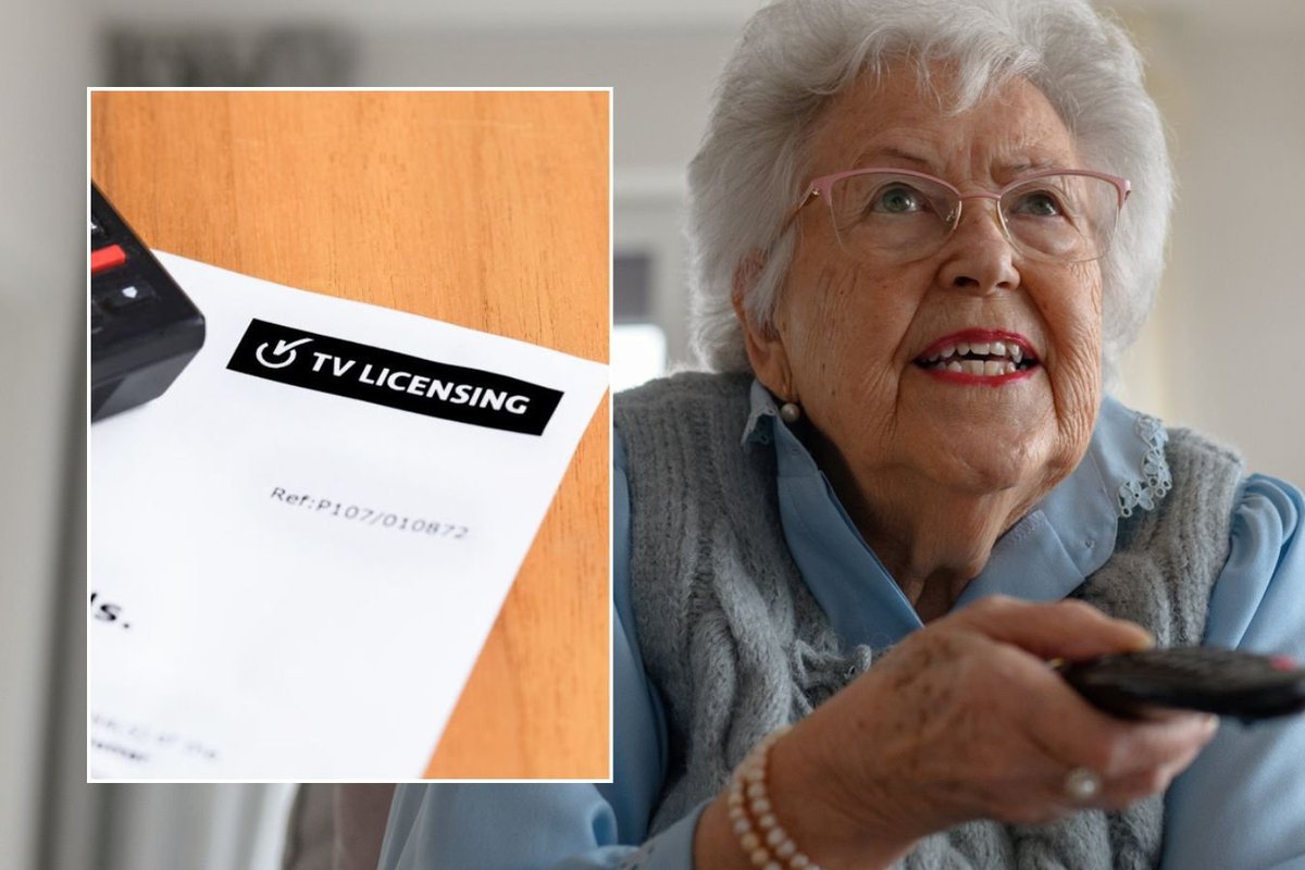 Old woman watching TV and TV Licensi