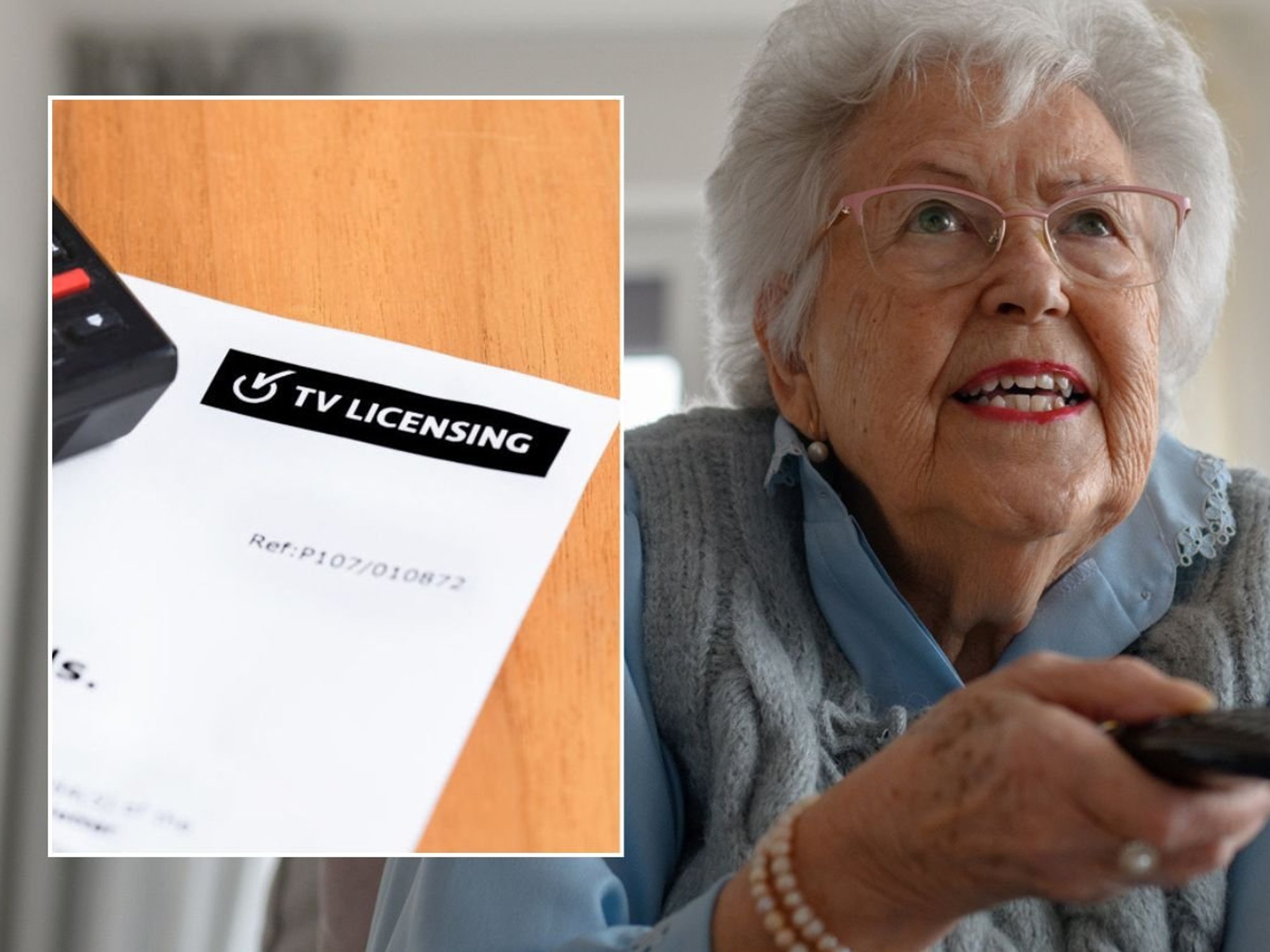 Old woman watching TV and TV Licensi