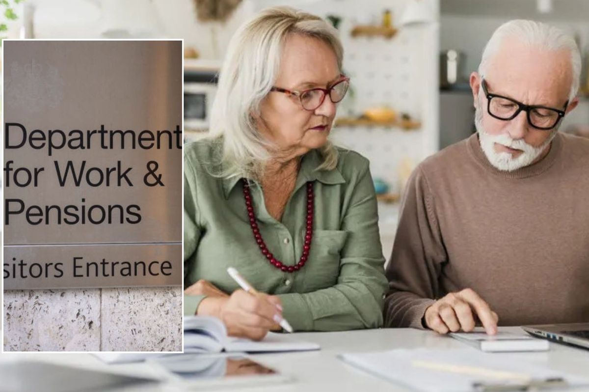 Older couple and DWP sign