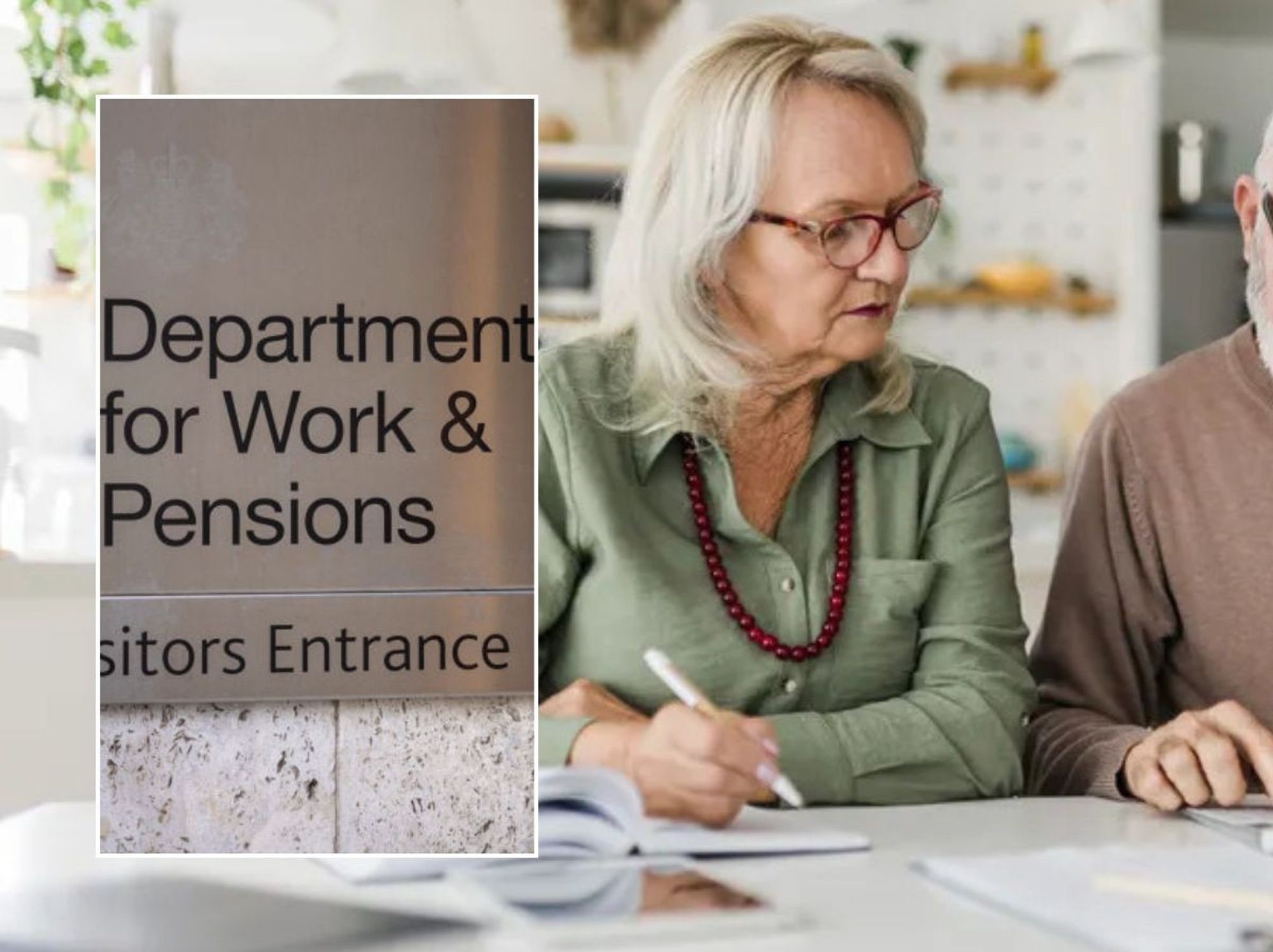 Older couple and DWP sign