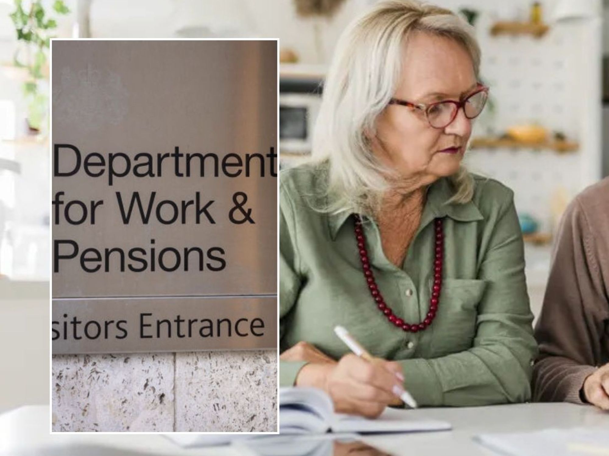 Older couple and DWP sign