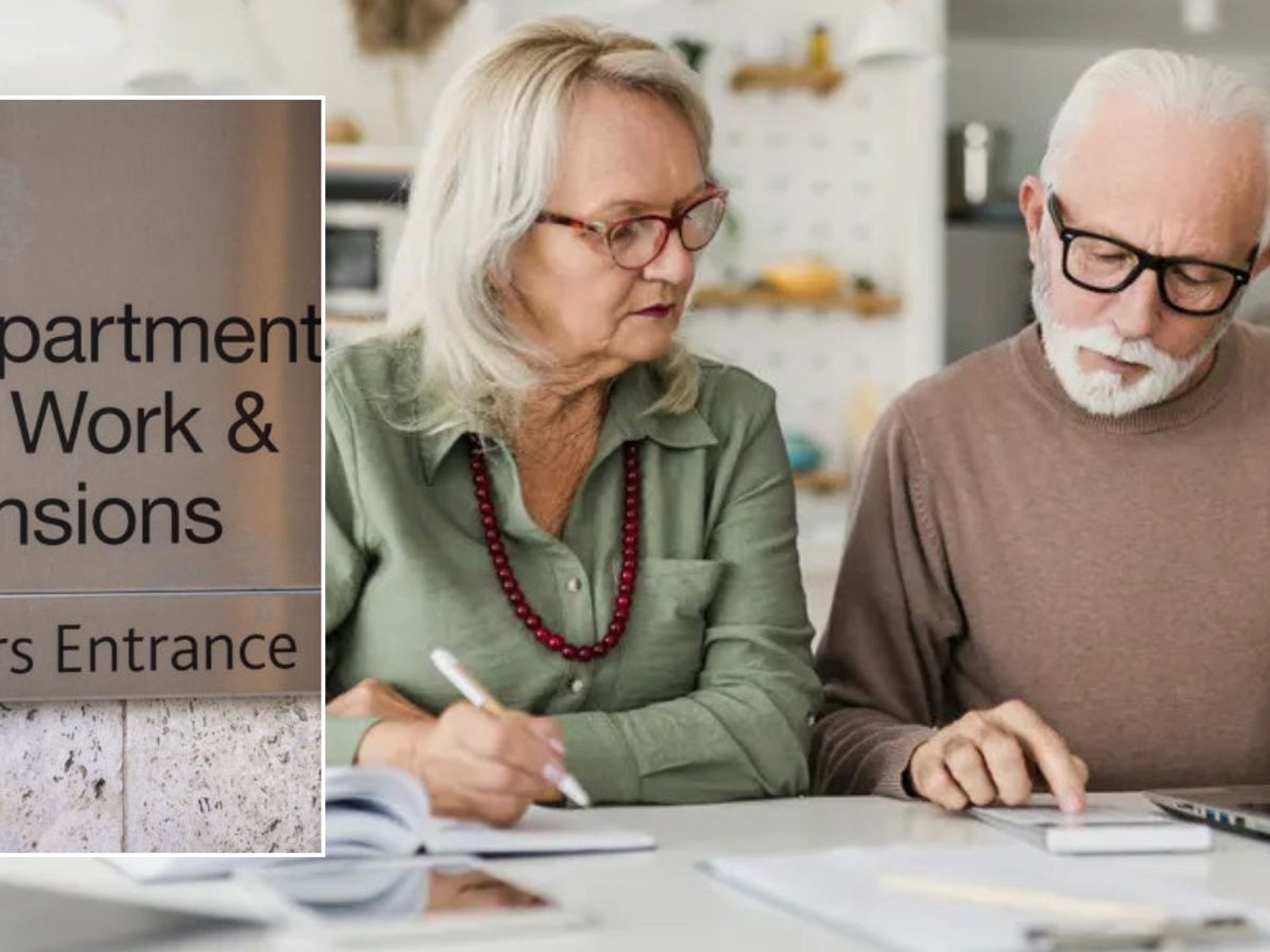 Older couple and DWP sign