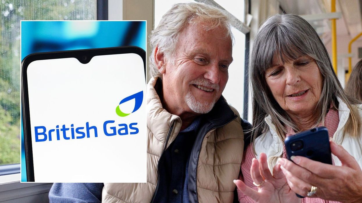 Older couple on phone and British Gas sign