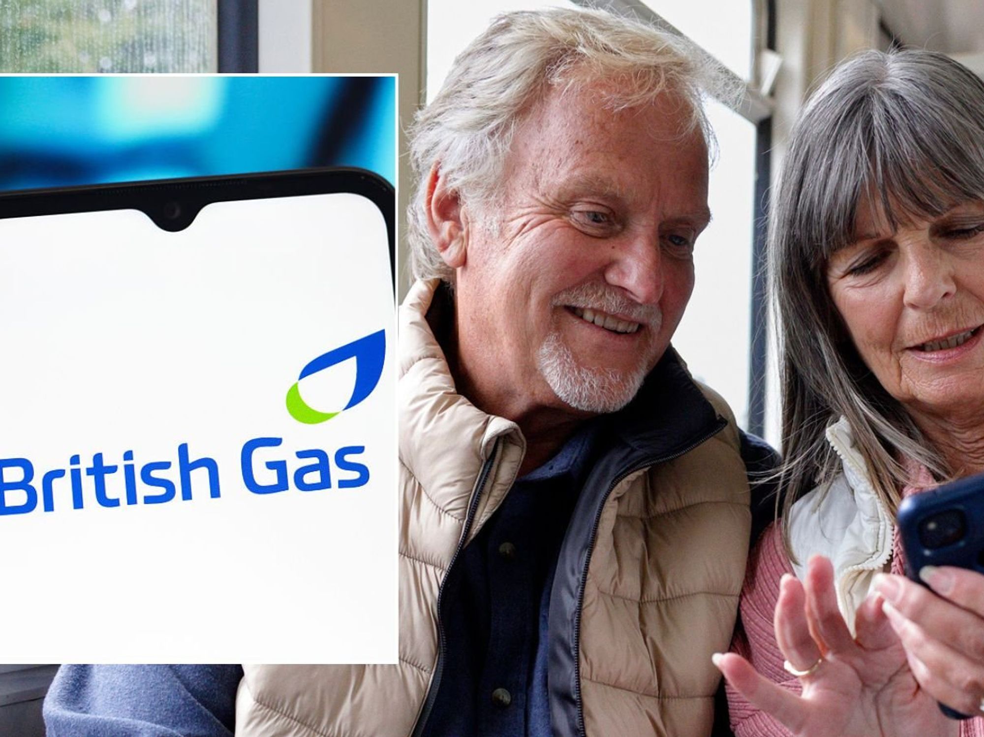 Older couple on phone and British Gas sign