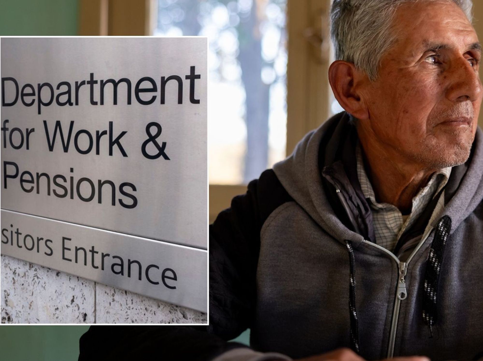 Older man and DWP sign
