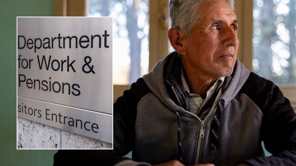 Older man and DWP sign