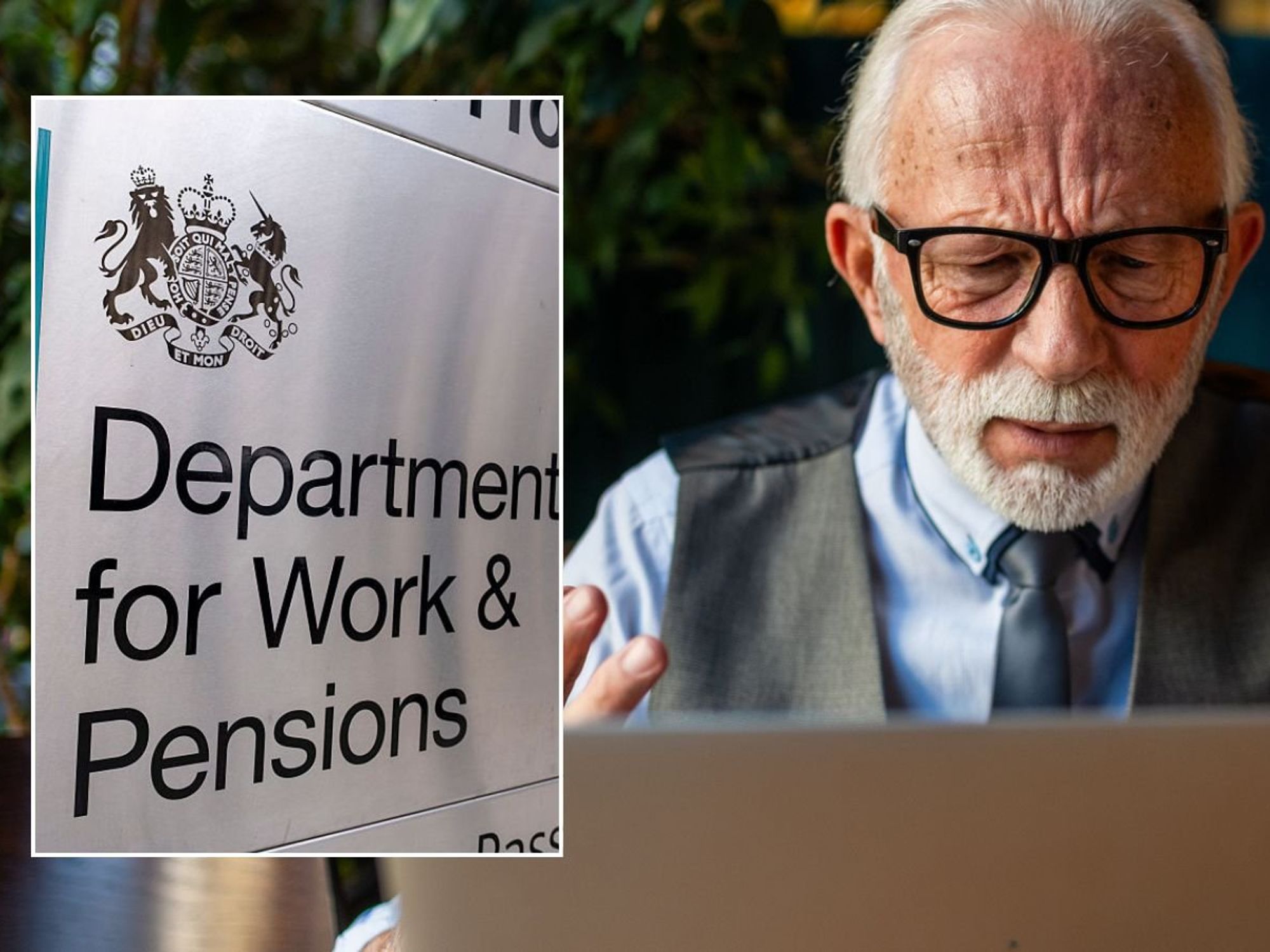 Older man and DWP sign