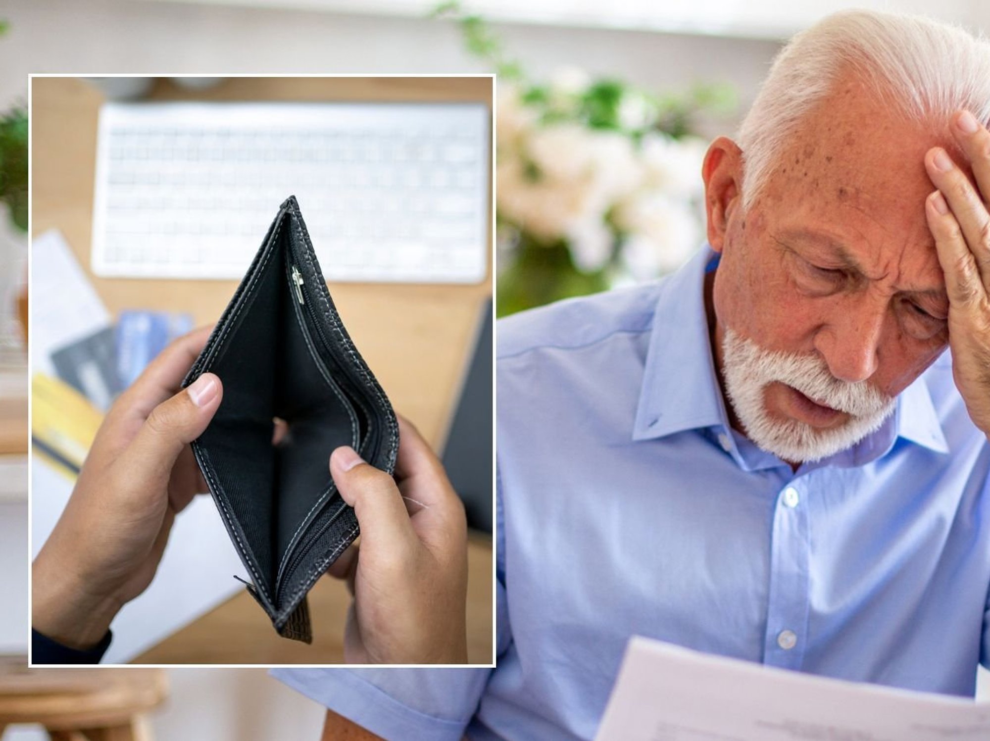 Older man and empty wallet