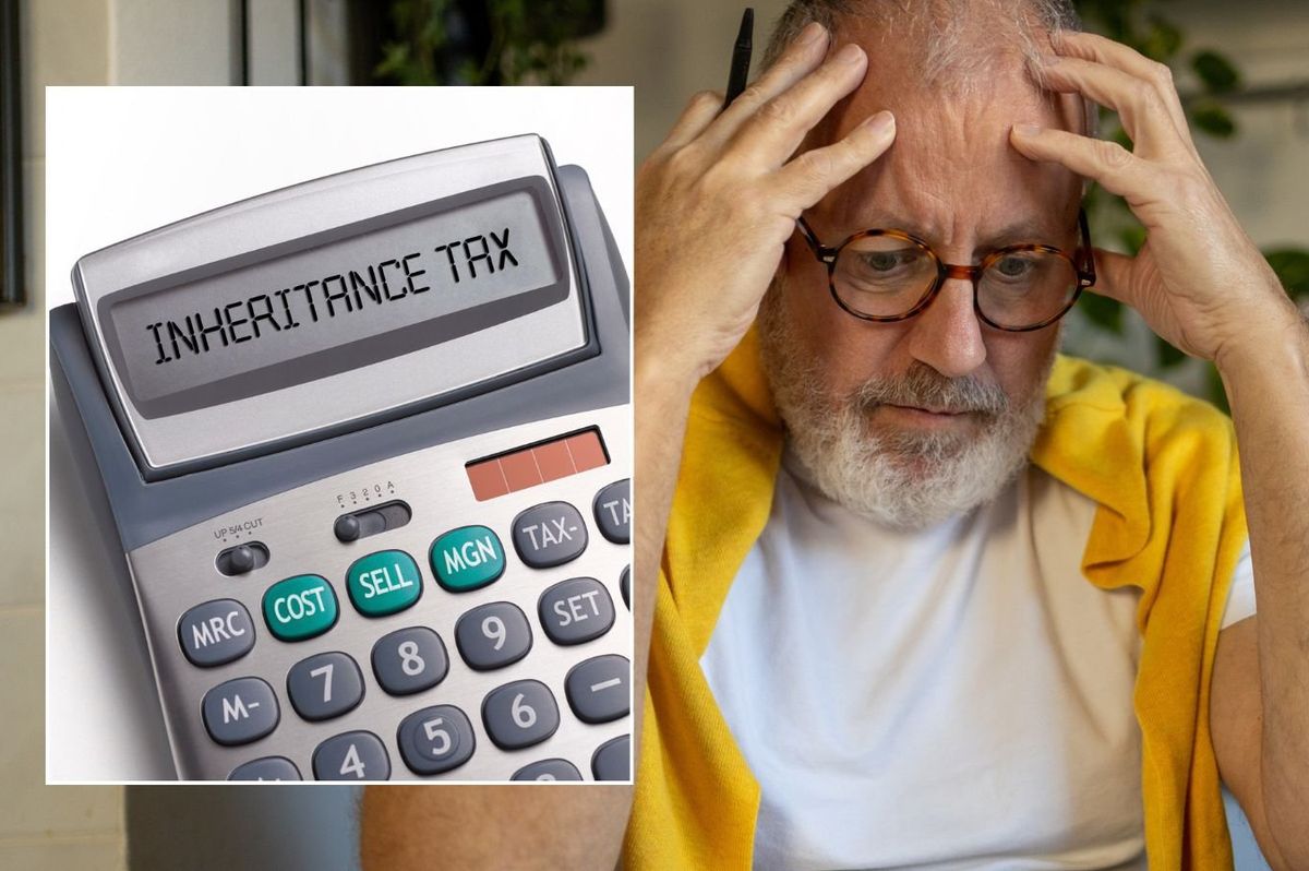 Older man and inheritance tax written on a calculator