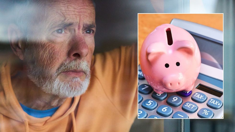 Older man and piggy bank