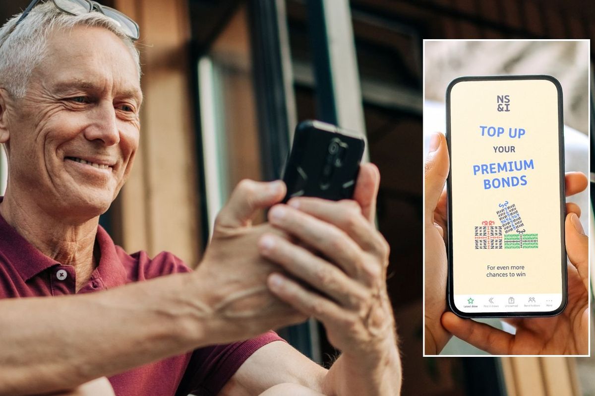 Older man and Premium Bonds on phone