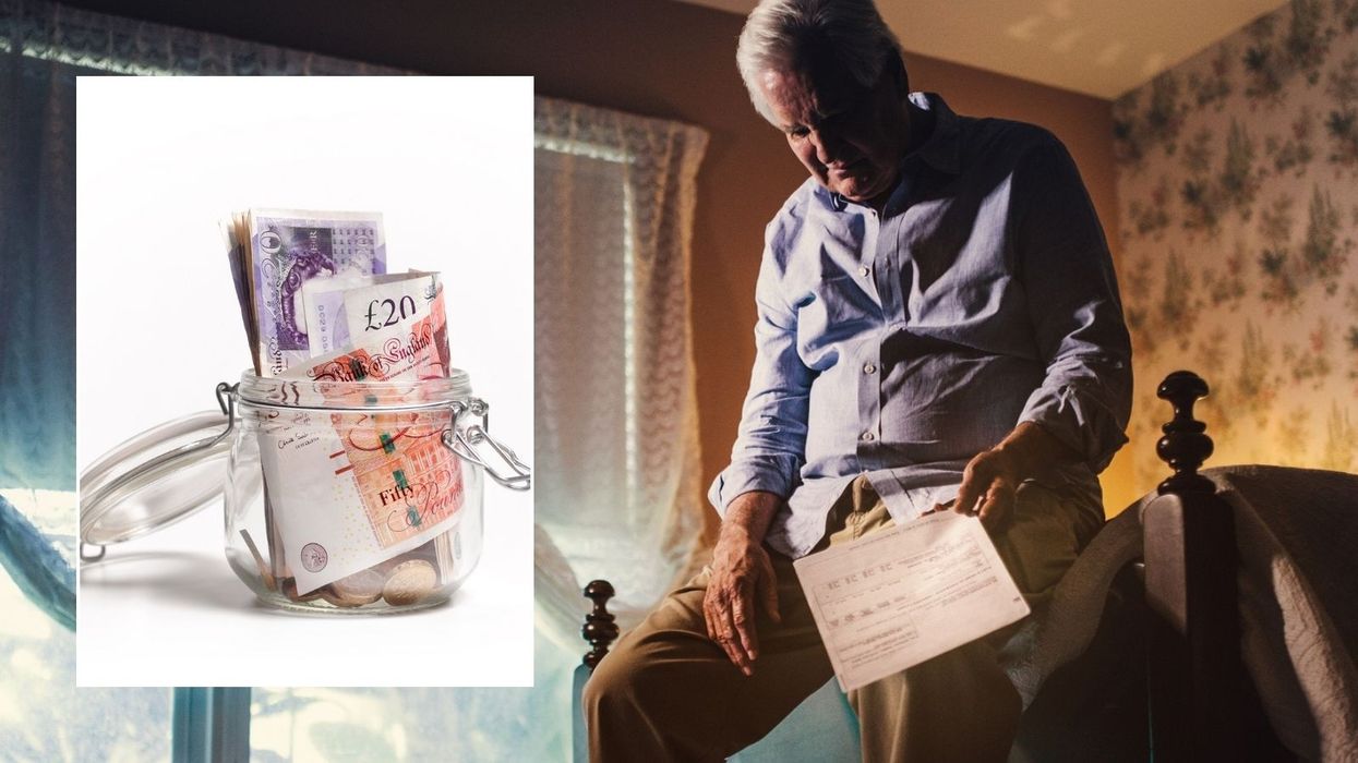 Older man looking worried and bank notes