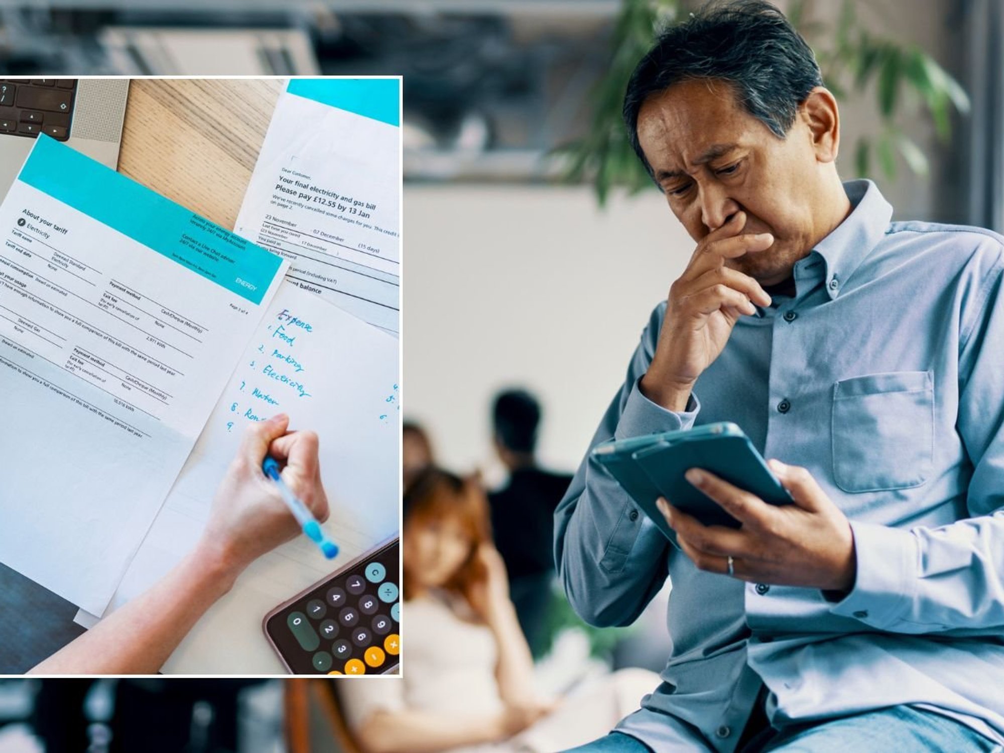 Older man looking worried and energy bill