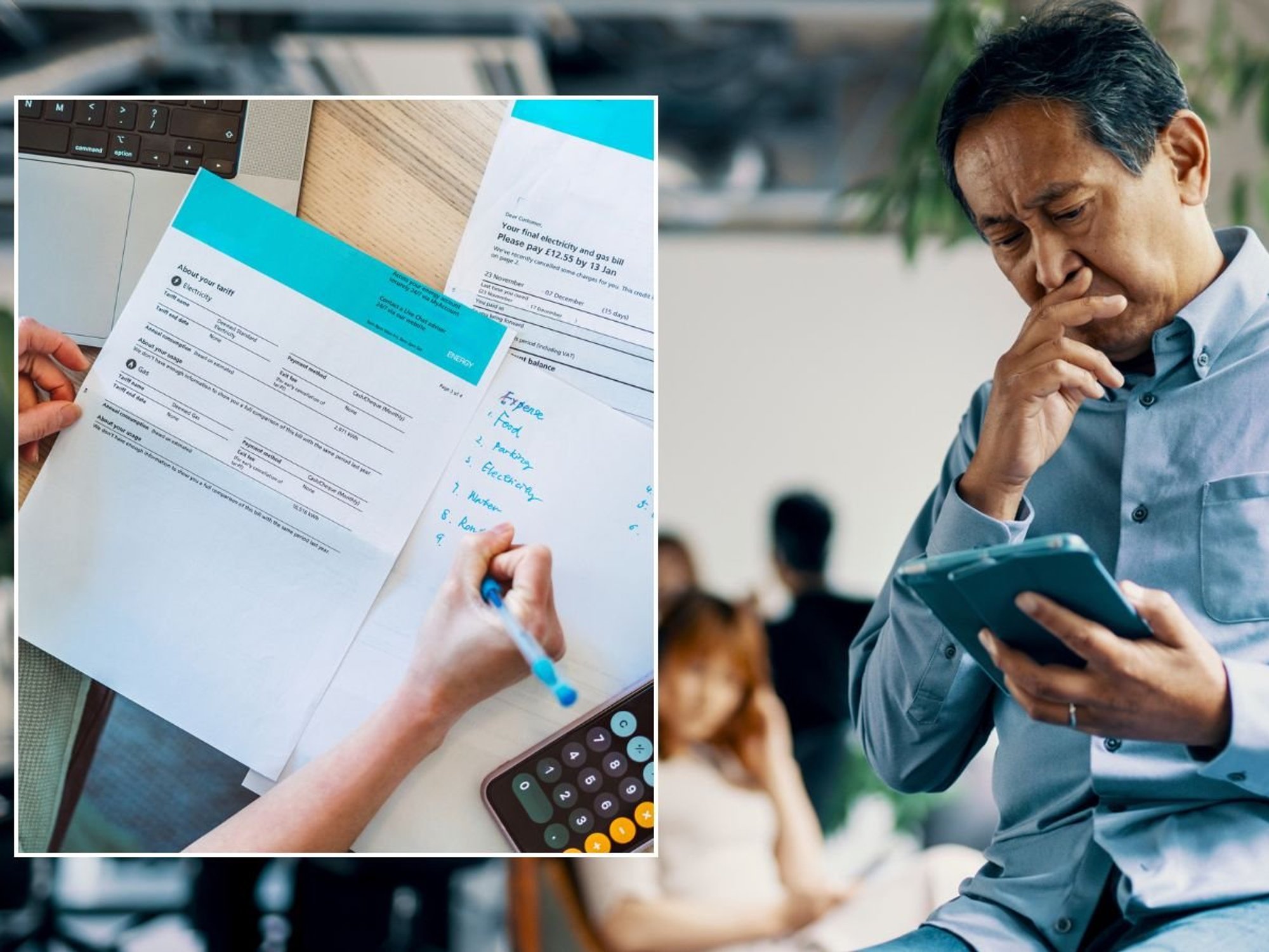 Older man looking worried and energy bill