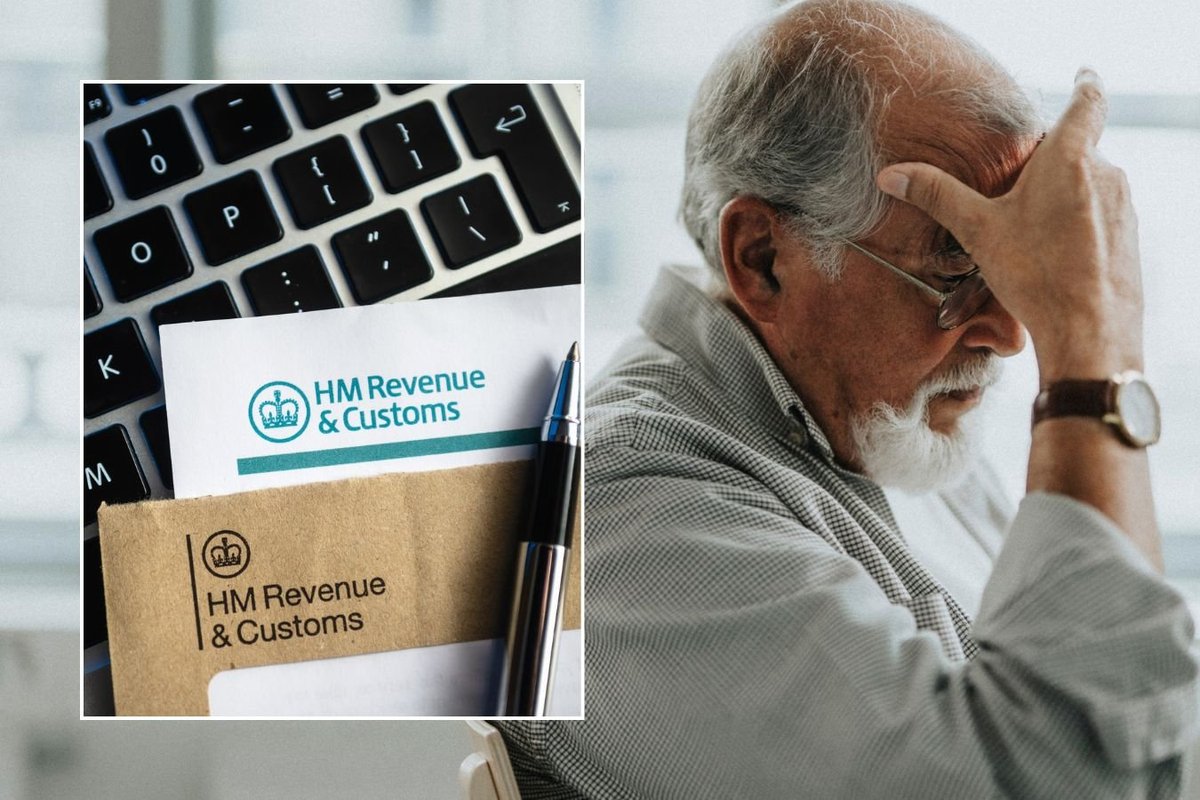 Older man looking worried and HMRC letter