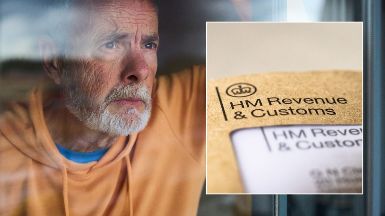 Older man looking worried and HMRC letter