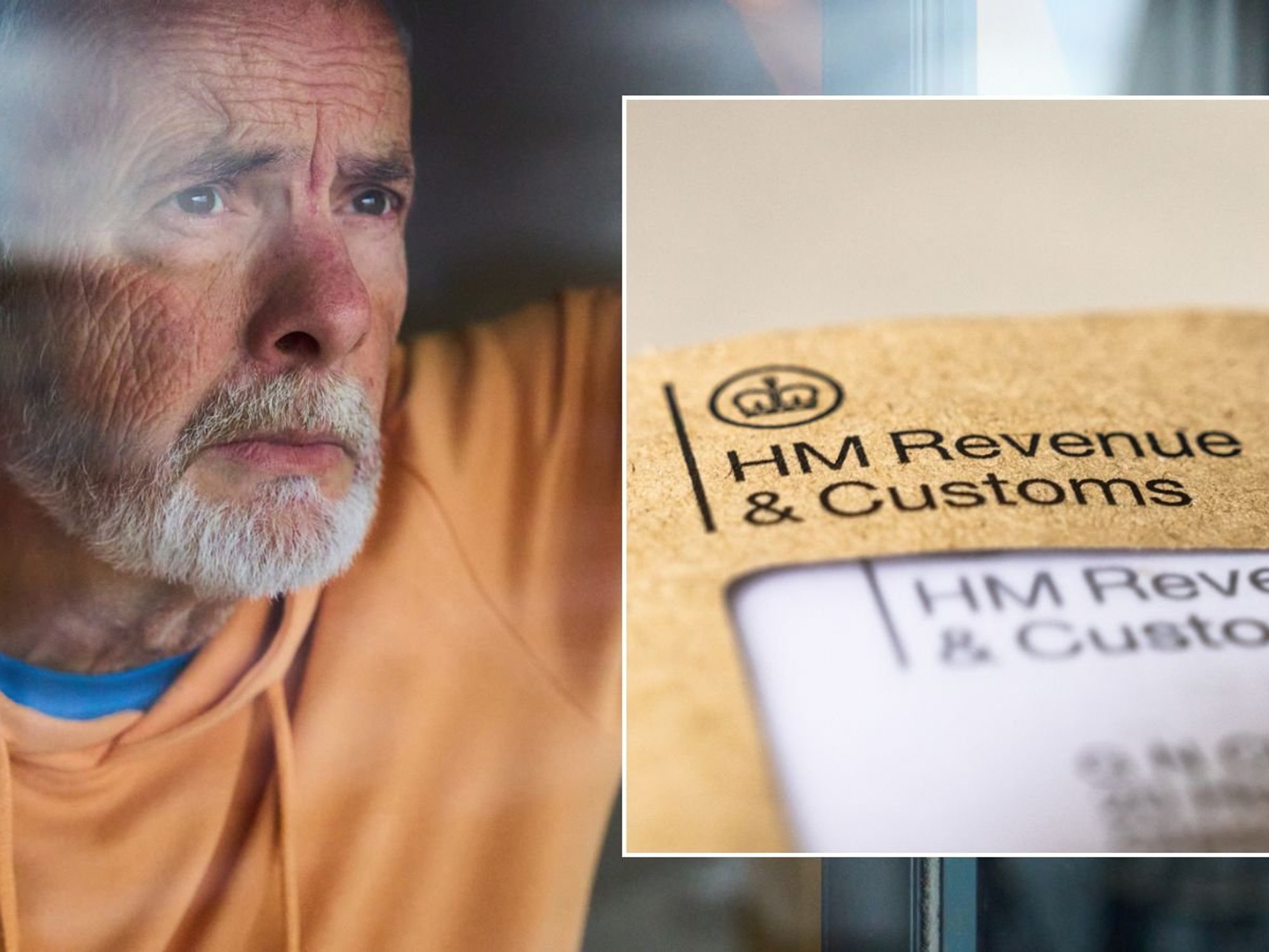 Older man looking worried and HMRC letter