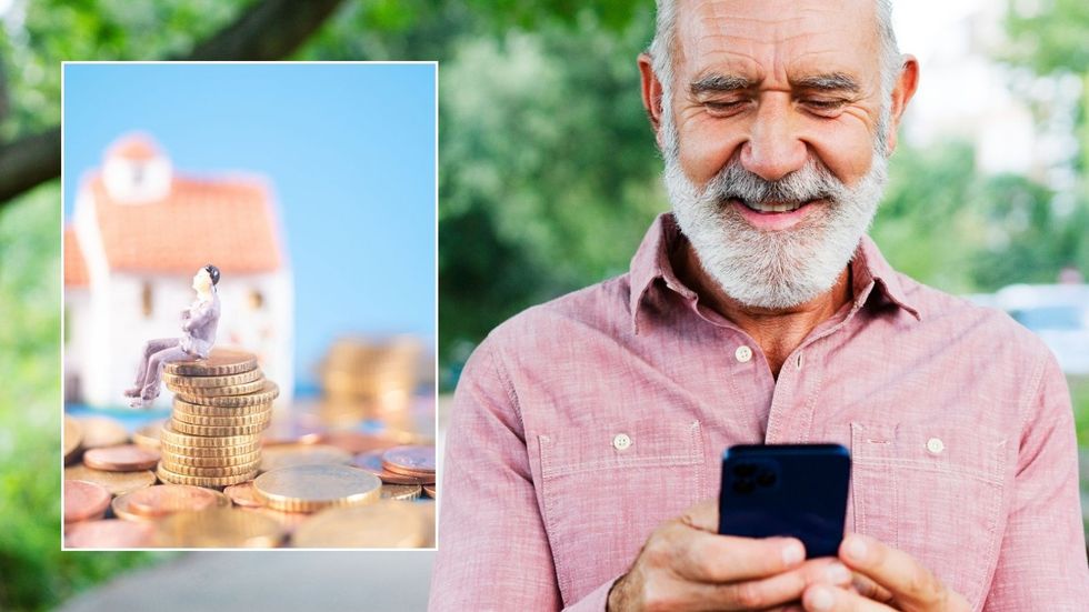 Older man on phone and money
