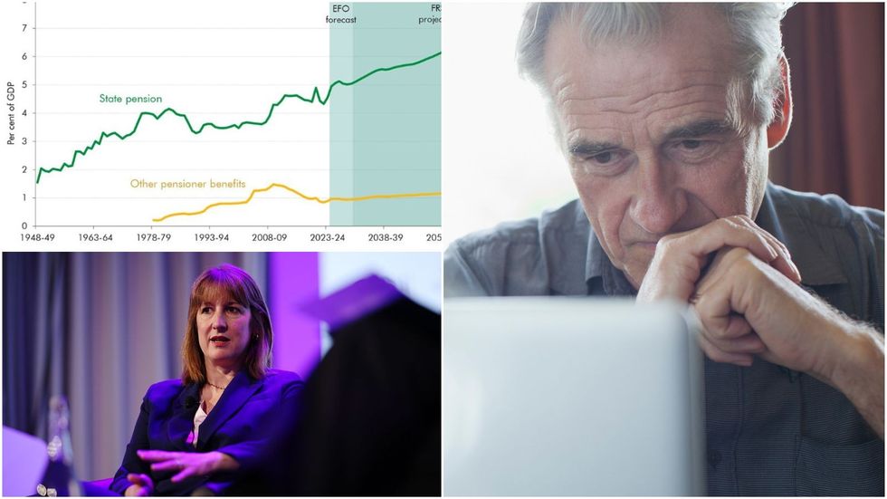 Older man, Rachel Reeves and state pension graph