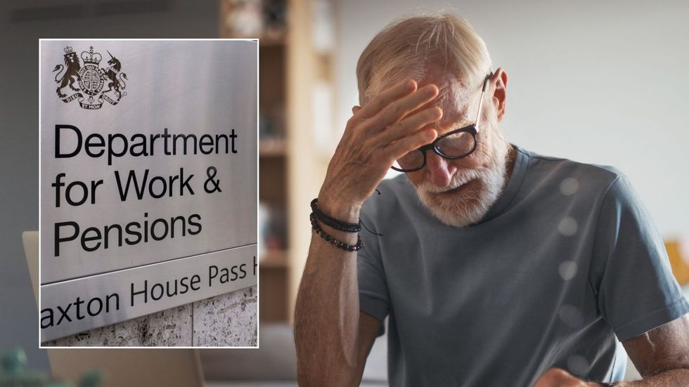 Older man worried and DWP sign