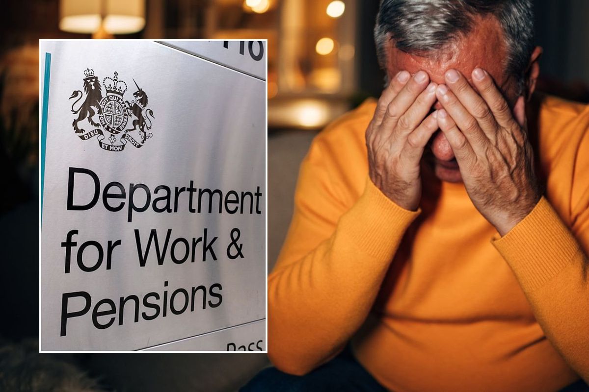 Older man worried and DWP sign